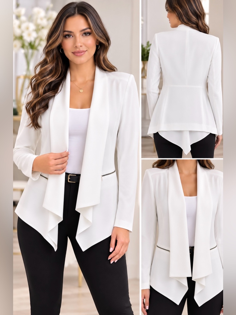 Nicole by Nicole Miller White Waterfall Draped Blazer Jacket Size Small NWT